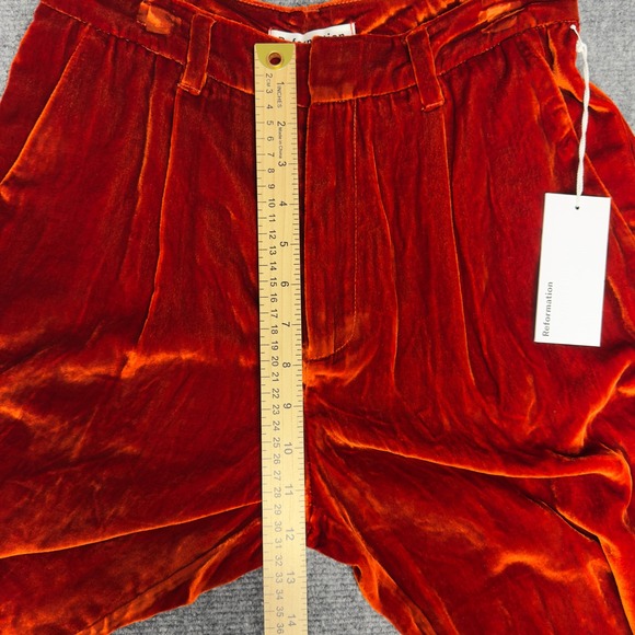 Reformation Wes Pants Set Women 4 Orange Silk Blend Velvet Wide Leg Holiday Luxe - Picture 13 of 15